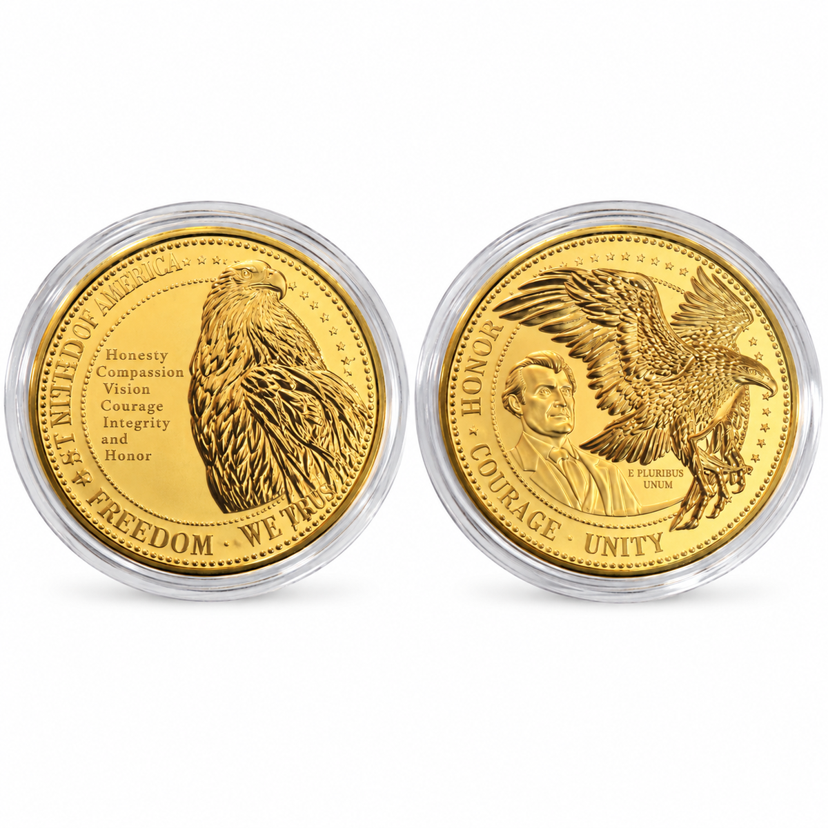 24K pure gold American Bald Eagle Freedom coin, 10mg .999 fine gold, in protective capsules