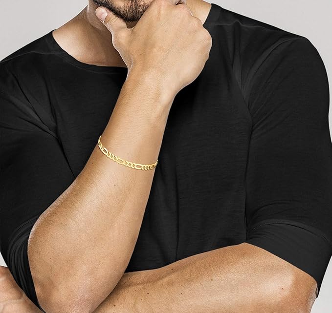 14K Real Yellow Gold Figaro Bracelet - 2.5mm 7 Inch, 1.1gm