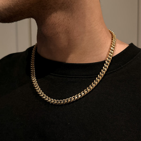Italian 14K Yellow Gold Plated Solid Miami Cuban Chain Necklace in Sterling Silver 26 Inches 21gm