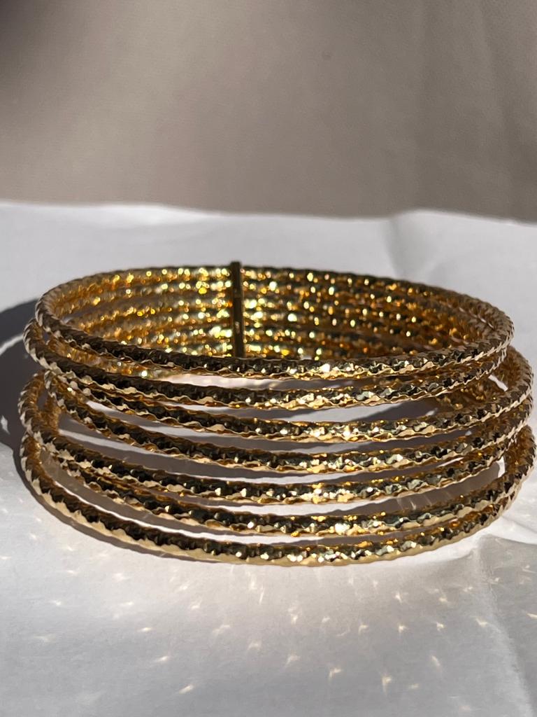 Limited Edition 14k Yellow Gold Designer Closeout 7-Layer Stackable Bangle 7.85 Inch