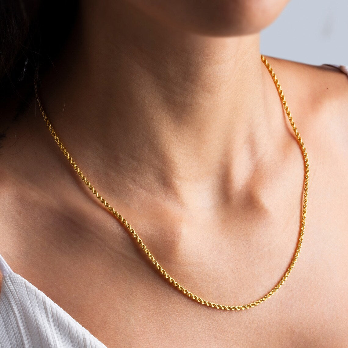 18k REAL Solid Yellow Gold 18" 2.5MM Diamond Cut Radiant Rope Chain Necklace 4.9 gm