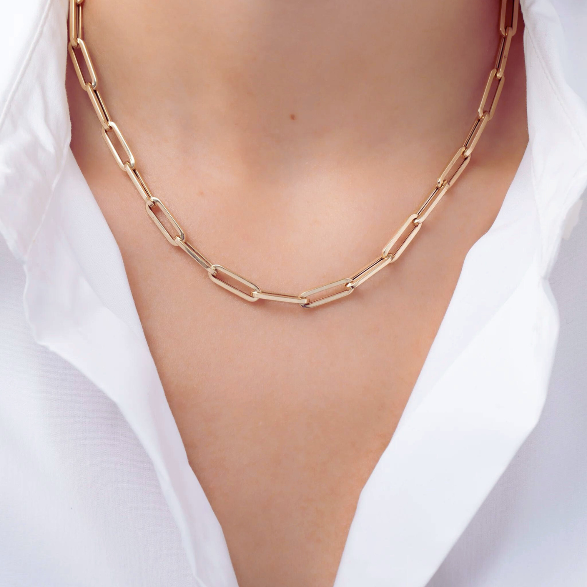 Collar con cadena de clip de 4 mm de oro macizo italiano de 10 quilates (45,7 a 61 cm)