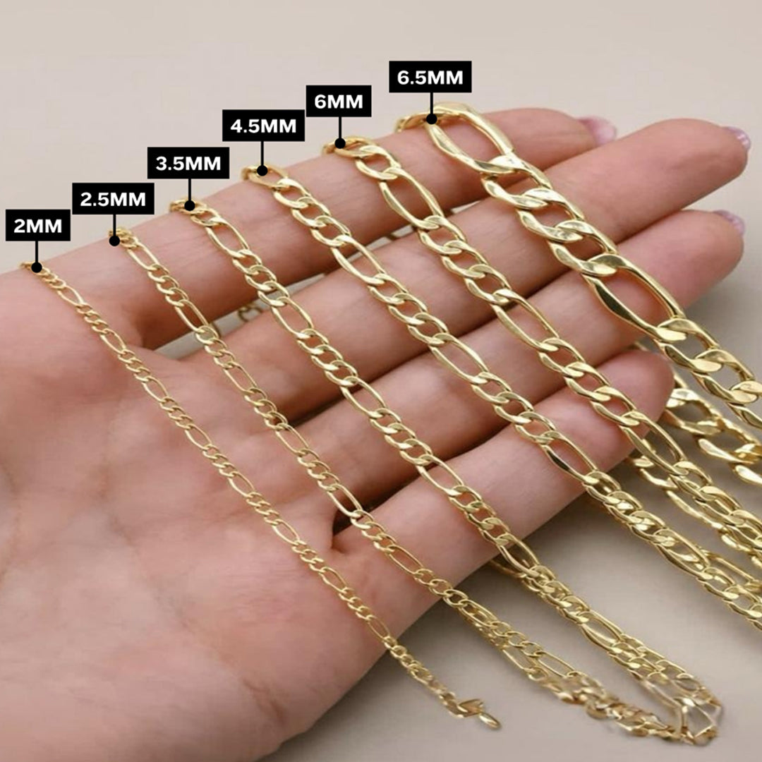 Cadena Figaro italiana de oro auténtico de 14 quilates de 3,5 mm (3,4-4,5 g)