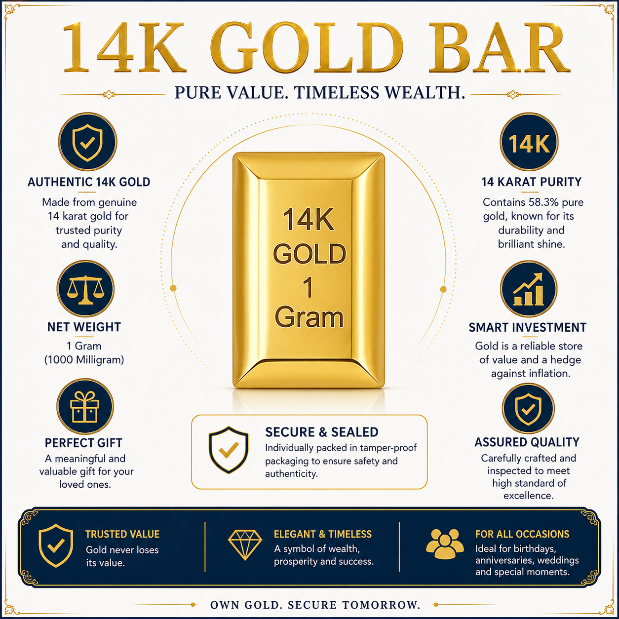 Authentic 14K Gold Bar – Wealth Gift & Investment Collectible