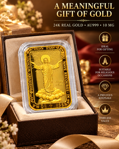 Risen Jesus Christ 24K fine gold piece in a gift presentation