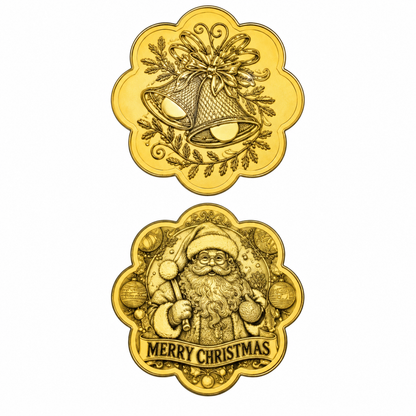 Merry Christmas 24K fine gold coin with Santa Claus and Christmas bells, 10mg, 99.99% pure gold