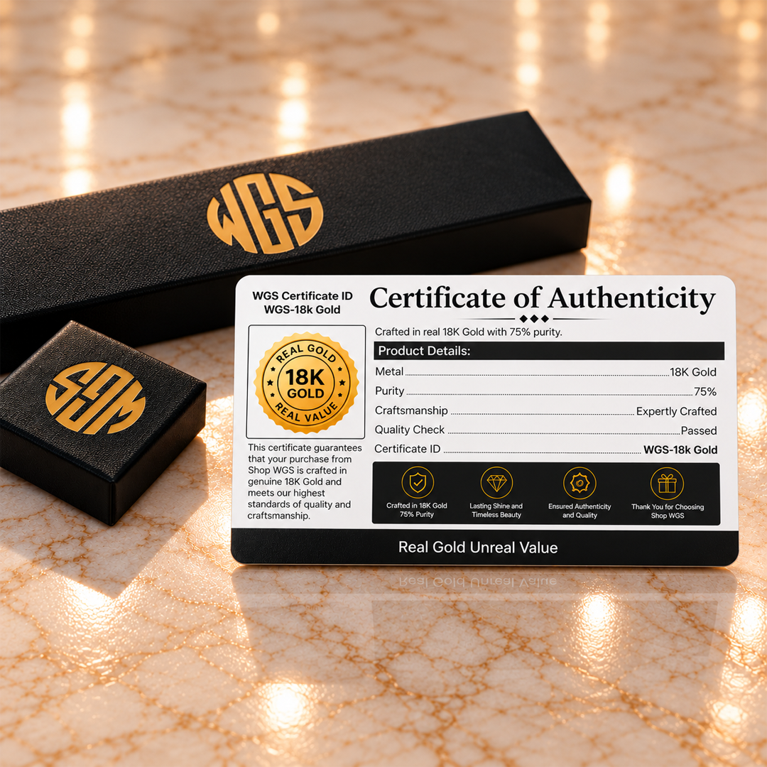 Shop WGS 18K gold Certificate of Authenticity, 75% purity, with WGS gift boxes