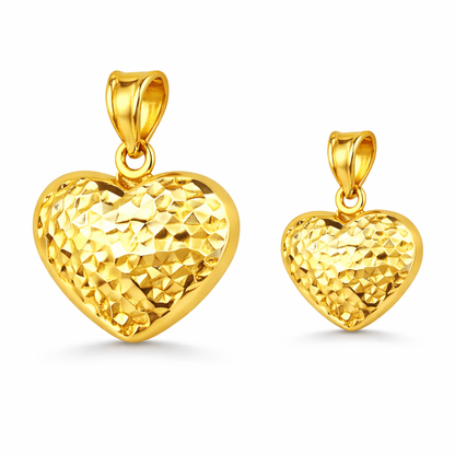 Italian 14K Yellow Gold Diamond Cut Heart Pendant