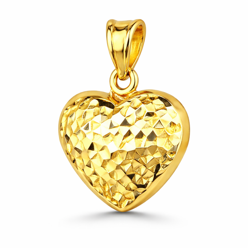 Italian 14K Yellow Gold Diamond Cut Heart Pendant