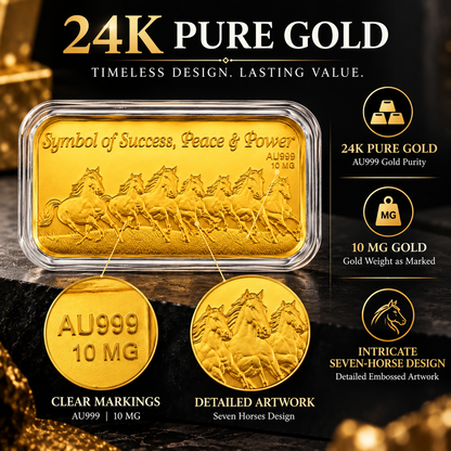 Close-up of Seven Running Horses 24K gold piece design details