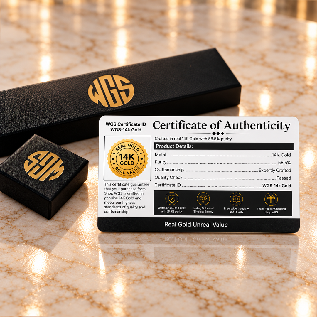 Shop WGS 14K gold Certificate of Authenticity, 58.5% purity, with WGS gift boxes