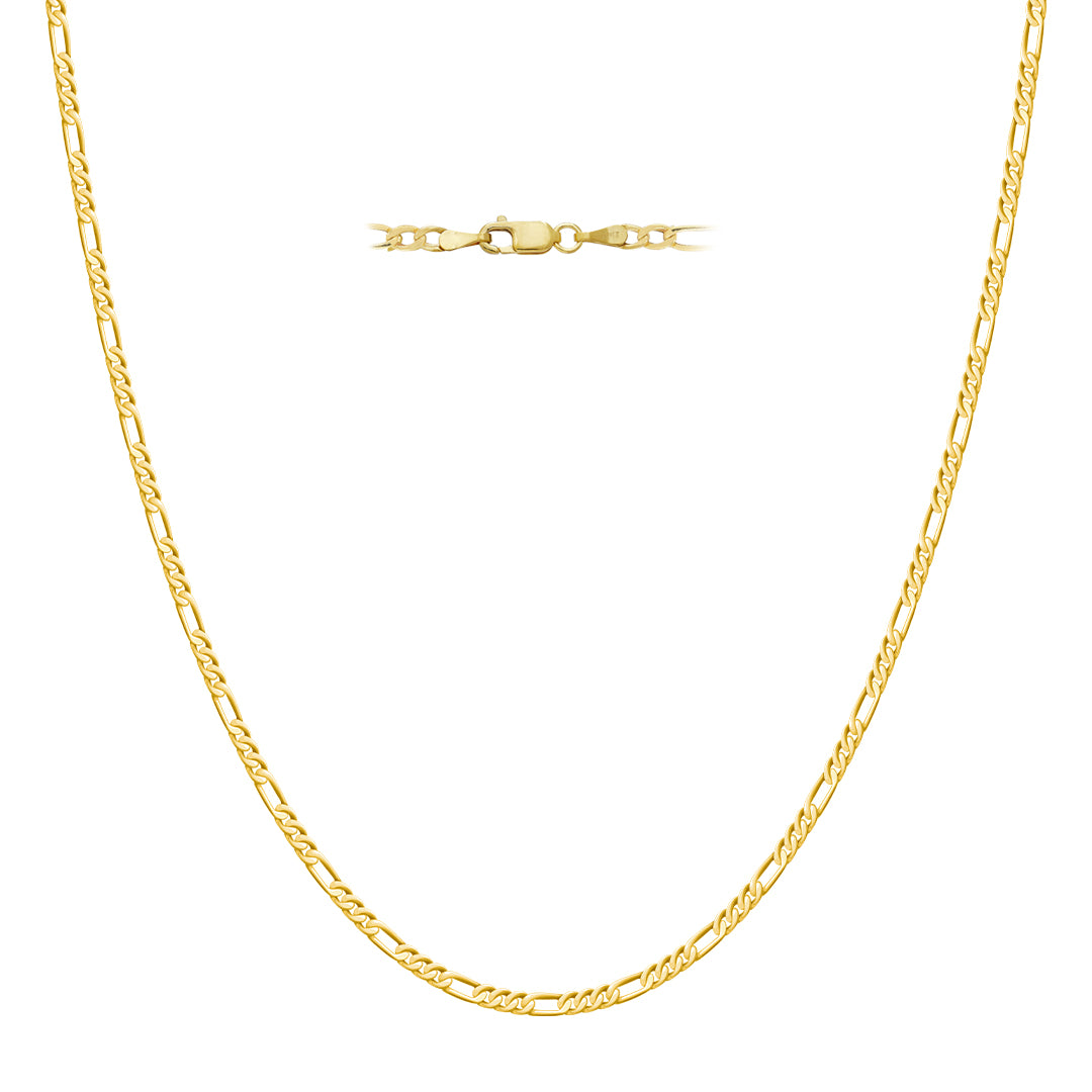 Italian 14K REAL Yellow Gold 16" 2mm Diamond Cut Figaro Chain Necklace