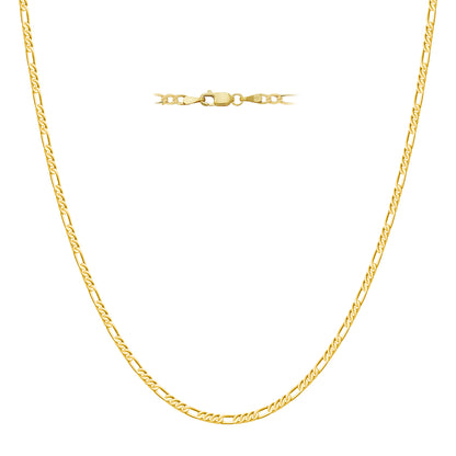 Italian 14k REAL Yellow Gold 22" 2mm Diamond Cut Figaro Chain Necklace 1.80gm
