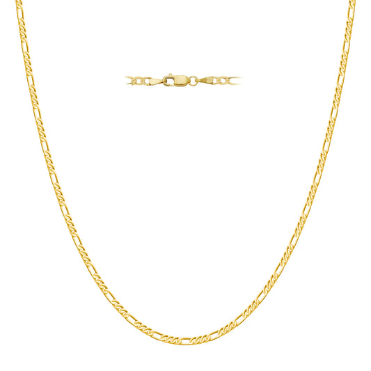 Italian 14K REAL Yellow Gold 20" 2mm Diamond Cut Figaro Chain Necklace 1.7gm