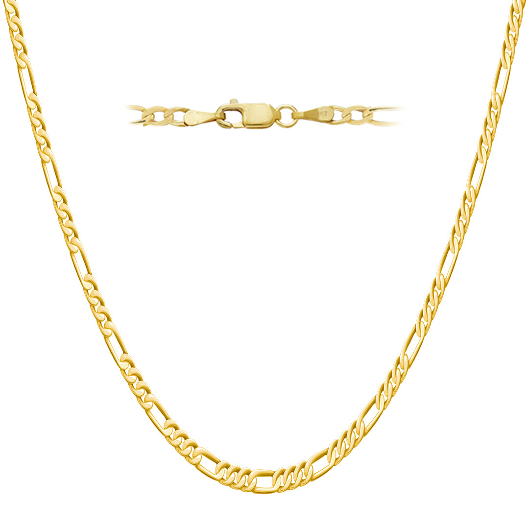 Italian 14K REAL Yellow Gold 2.5MM Figaro Chain (16"-24")