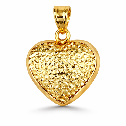 Italian 14K Yellow Gold Diamond Cut Heart Pendant
