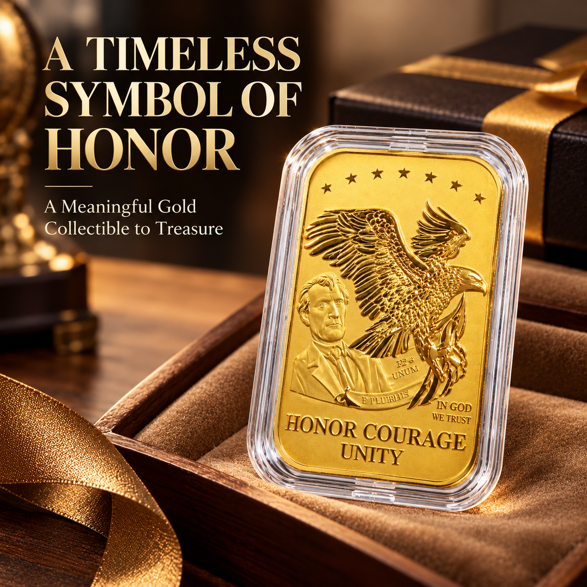 American Bald Eagle 24K fine gold piece in a gift presentation