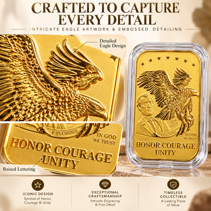 Close-up of American Bald Eagle 24K gold piece design details
