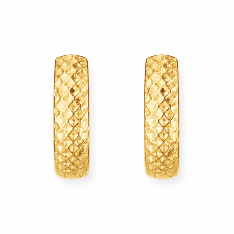 Italian 14K Yellow Gold Wide Huggie Hoop Earrings