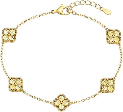 10K Yellow Gold Clover Station Bracelet – 7 Inch + 1 Inch Adjustable Extension