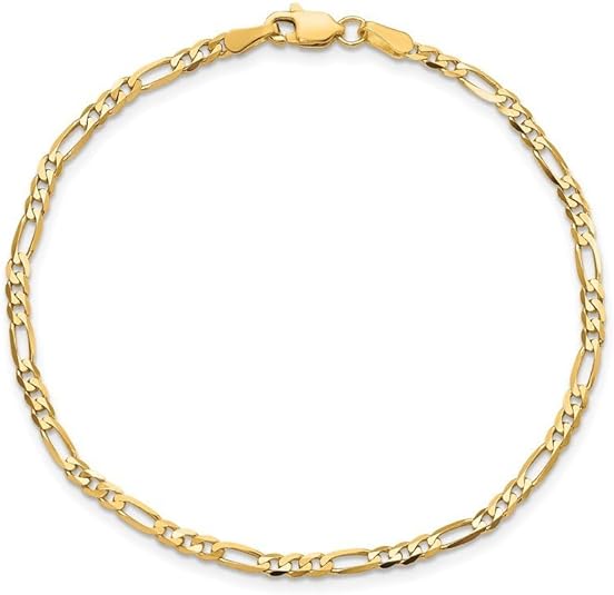 Pulsera Figaro de oro auténtico de 14 quilates de 3,5 mm (18-20 cm)