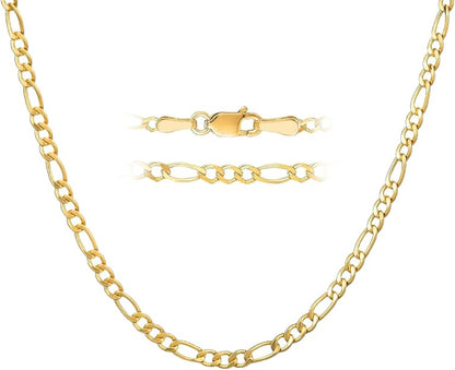 Italian 14K REAL Yellow Gold 3.5MM Figaro Chain ( 3.4gm-4.5gm)