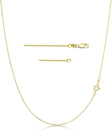 Italian 10k Real 100% Solid Yellow Gold  0.9mm Box Chain Necklace 20 Inches