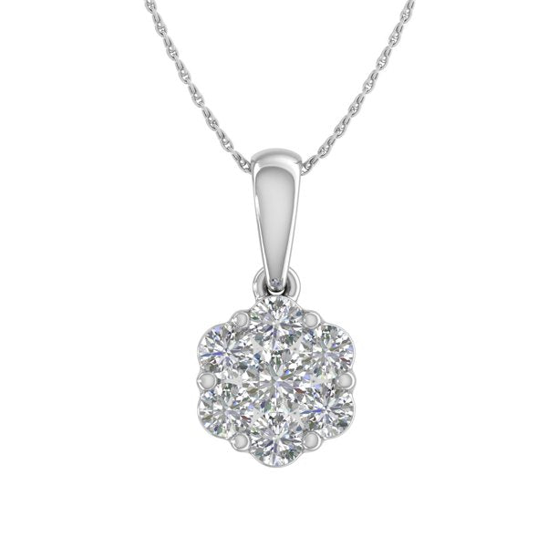 Elegancia radiante: colgante de oro blanco de 10 quilates con diamantes naturales engastados a presión de 0,33 quilates I3 GH y certificación SGL
