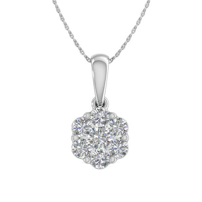 Radiant Elegance: 10K White Gold 0.33Ct I3 G-H Pressure Set Natural Diamond Pendant SGL Certified
