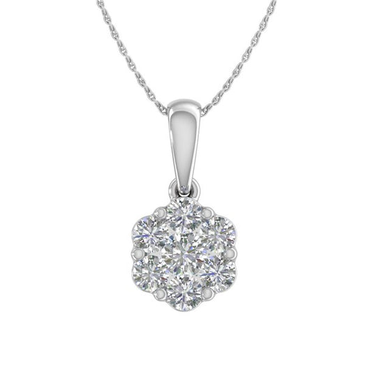 Elegancia radiante: colgante de oro blanco de 10 quilates con diamantes naturales engastados a presión de 0,33 quilates I3 GH y certificación SGL