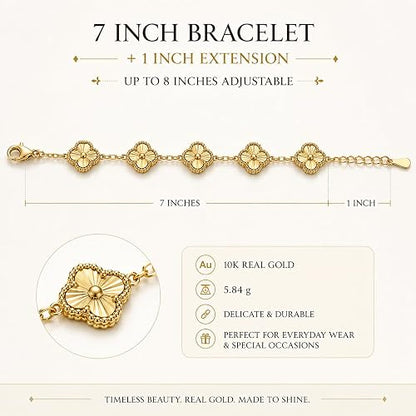 10K Yellow Gold Clover Station Bracelet – 7 Inch + 1 Inch Adjustable Extension