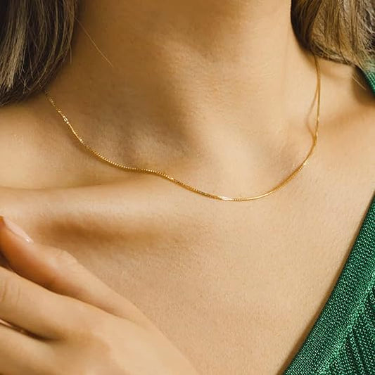 Italian 14k Real 100% Solid Yellow Gold  0.6mm Box Chain Necklace 20 Inches