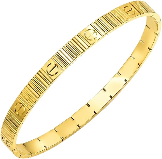 14K Solid Yellow Gold Love Screw Bracelet – 7mm, (7 & 7.5 Inch)