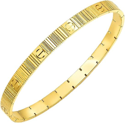 Italian 10k Solid Yellow Gold Love Screw Bracelet – 7mm, (7 & 7.5 Inch)
