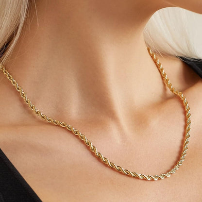 Italian 18K Real Solid Gold 3.0mm, 3.6mm & 4.1mm Rope Chain Necklace  (18"-26")