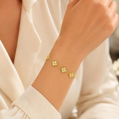 10K Yellow Gold Clover Station Bracelet – 7 Inch + 1 Inch Adjustable Extension