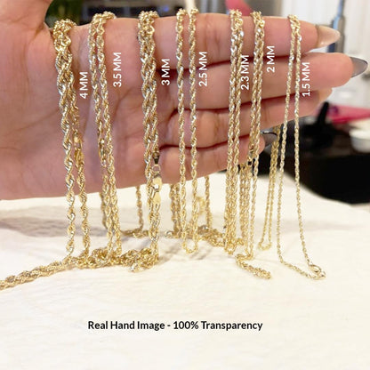 Italian 14k REAL Solid Yellow Gold  3.5mm Diamond Cut Rope Chain Necklace (18"-30")
