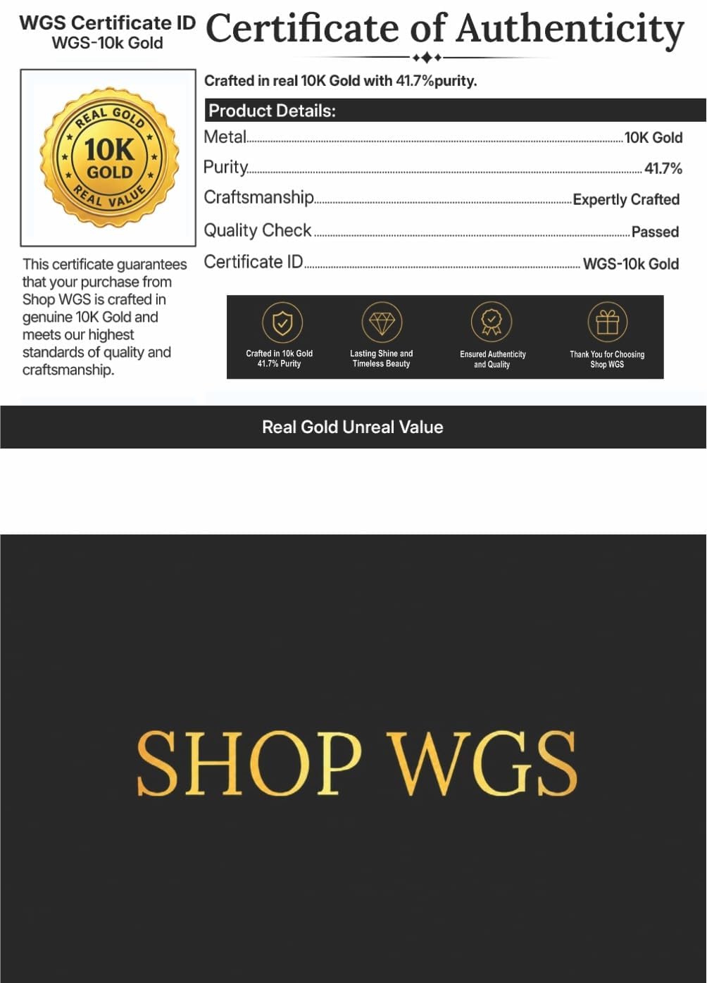 Shop WGS 10K gold Certificate of Authenticity, 41.7% purity