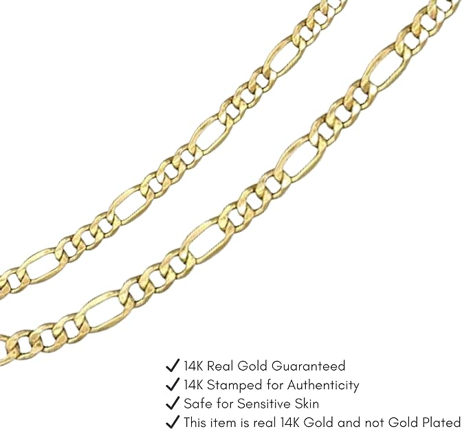 Italian 14K REAL Yellow Gold 2.5MM Figaro Chain (16"-24")
