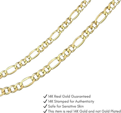Italian 14K REAL Yellow Gold 3.5MM Figaro Chain ( 3.4gm-4.5gm)