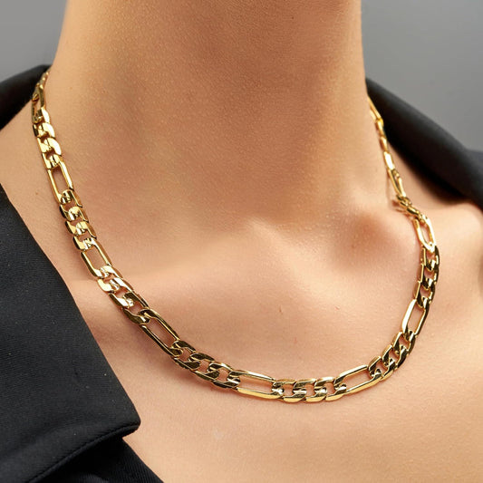 Italian 14k Real Solid Yellow Gold 6.5 mm Figaro Chain Necklace - 24 Inch, weight 13.5 Gram