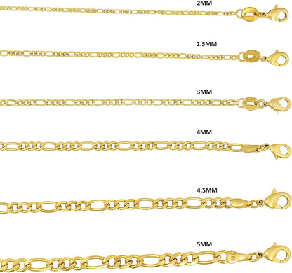 Cadena Figaro Classic italiana de oro amarillo macizo auténtico de 10 quilates, 20", 3 mm, 6,8 g