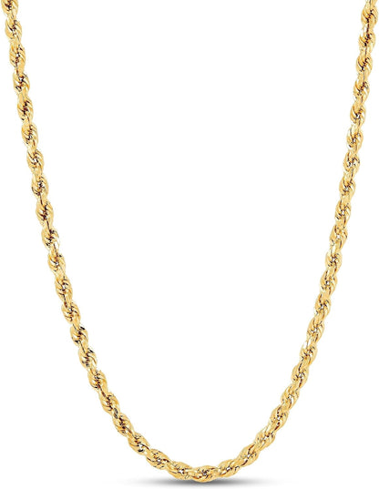 Italian 18K Real Solid Gold 3.0mm, 3.6mm & 4.1mm Rope Chain Necklace  (18"-26")