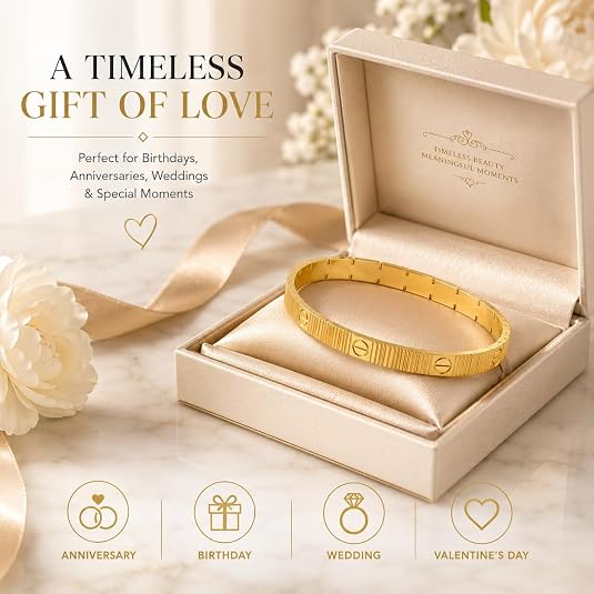 14K Solid Yellow Gold Love Screw Bracelet – 7mm, (7 & 7.5 Inch)