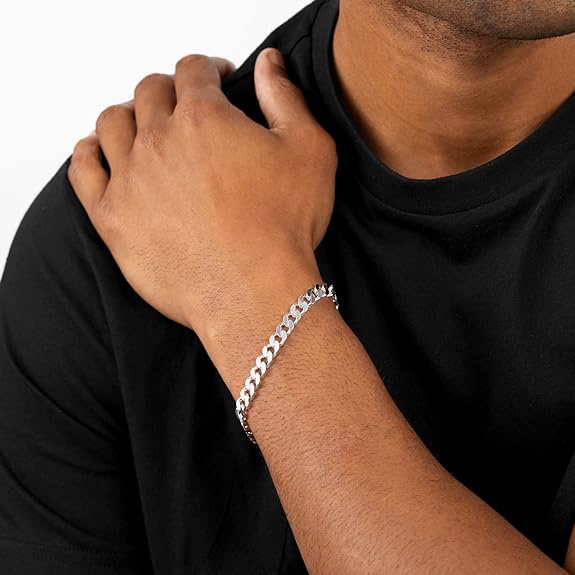Pulsera de cadena cubana Miami maciza de 7 mm en plata de ley 925 italiana (7-7,8 g) 