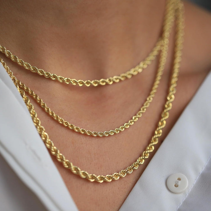 Italian 14K Real Solid Gold 2.3mm Rope Chain Necklace (16