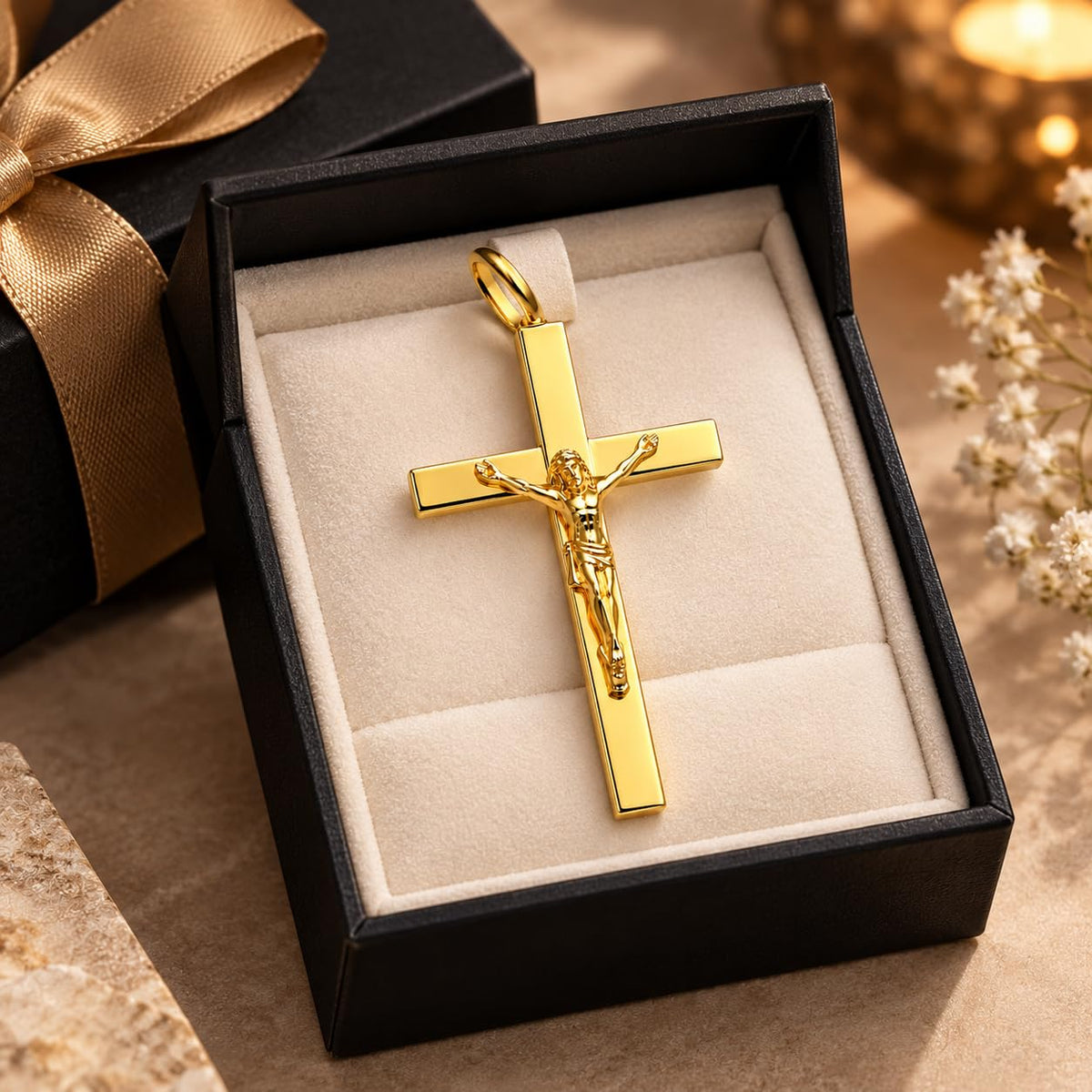 10K gold crucifix pendant size guide, 30 x 20 mm Classic size