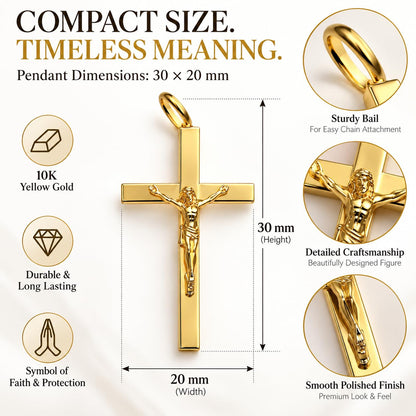 10K gold crucifix pendant size guide, 40 x 25 mm Bold size