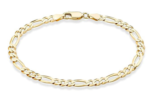 14K Real Yellow Gold Figaro Bracelet - 5mm, 8 Inch, 3.8g