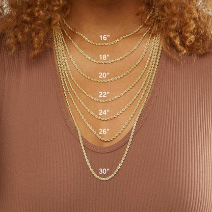 Italian 18K Real Solid Gold 3.0mm, 3.6mm & 4.1mm Rope Chain Necklace  (18"-26")